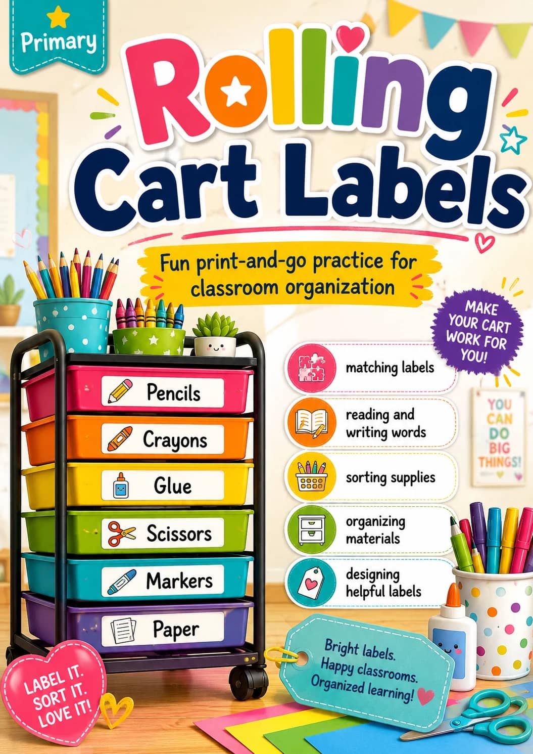 Rolling Cart Labels Worksheet Pack printable cover