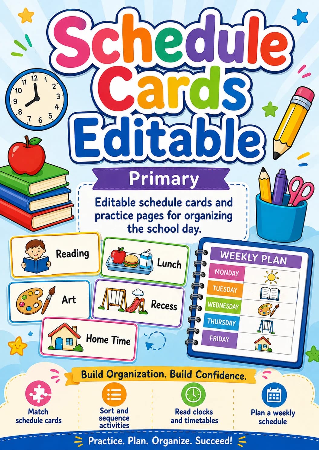 Schedule Cards Editable Worksheet Pack printable cover