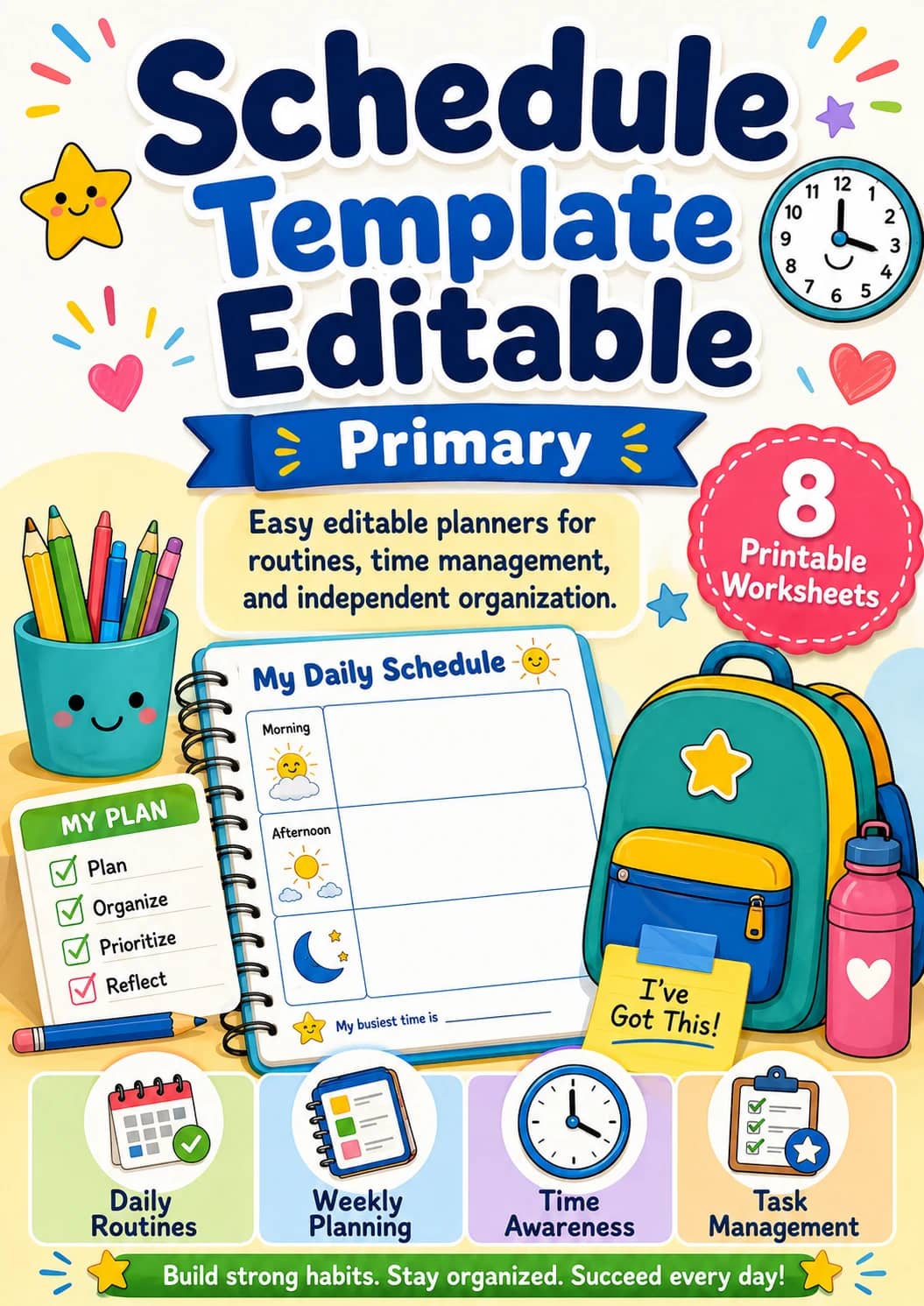 Schedule Template Editable Worksheet Pack printable cover