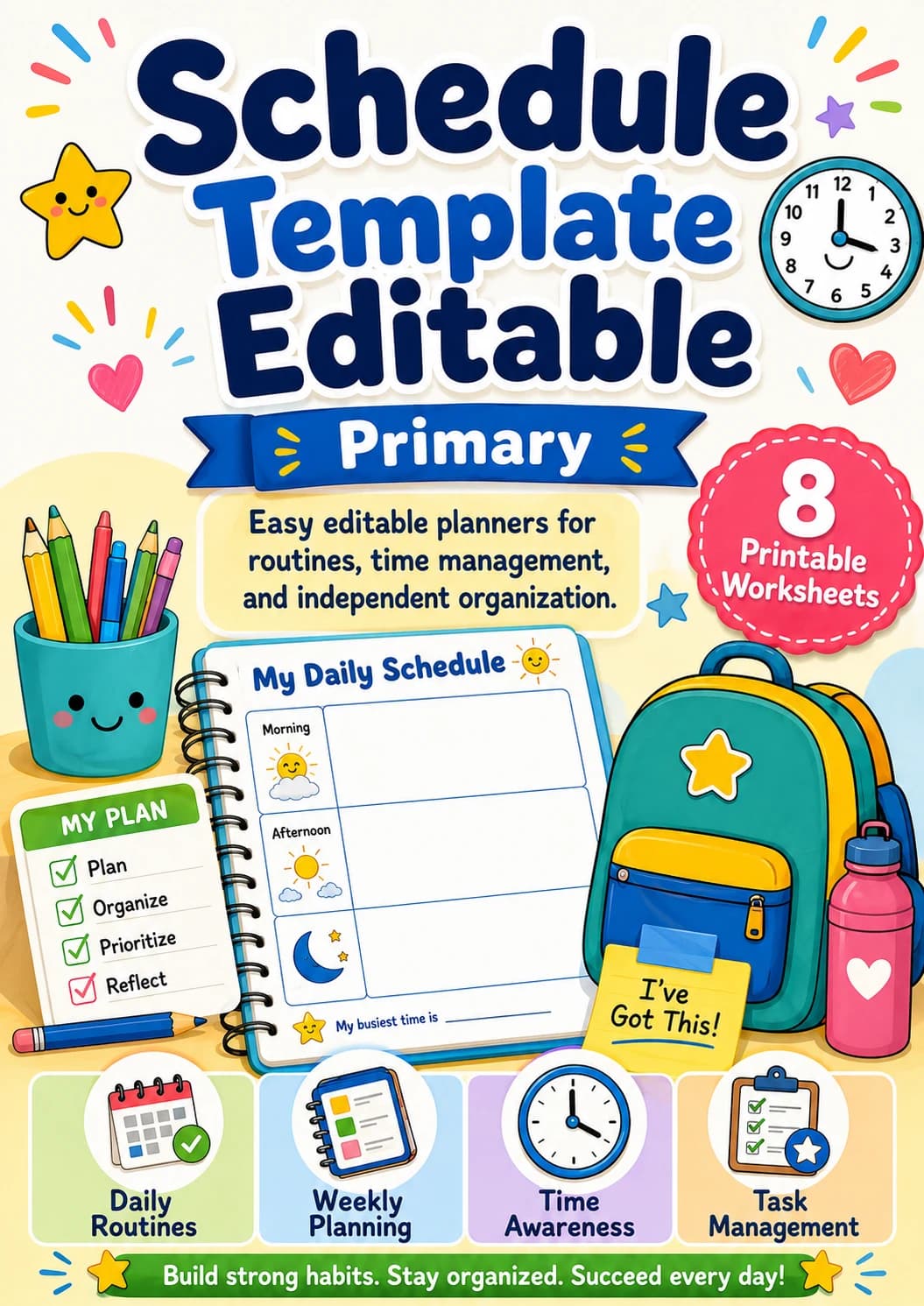 Schedule Template Editable Worksheet Pack printable cover
