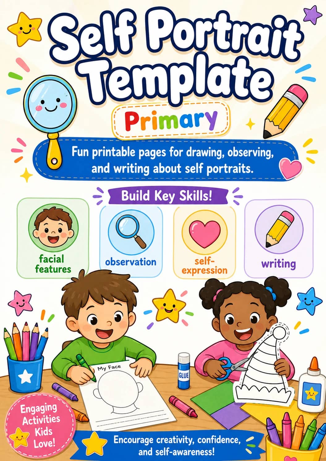 Self Portrait Template Worksheet Pack printable cover