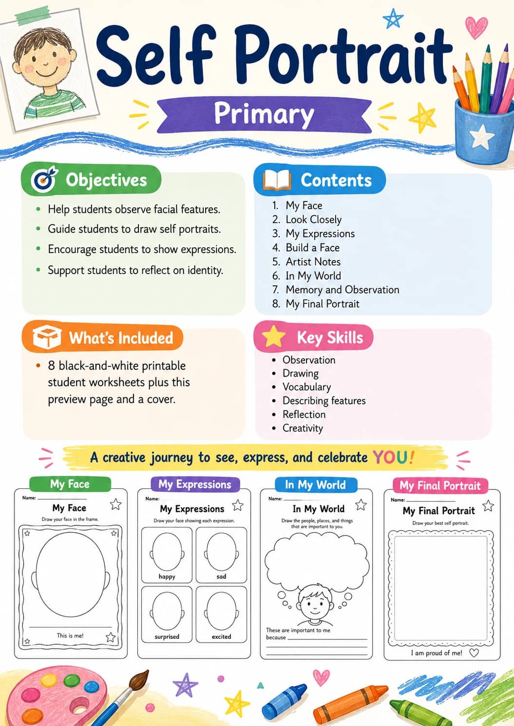 Self Portrait Worksheet Pack printable cover