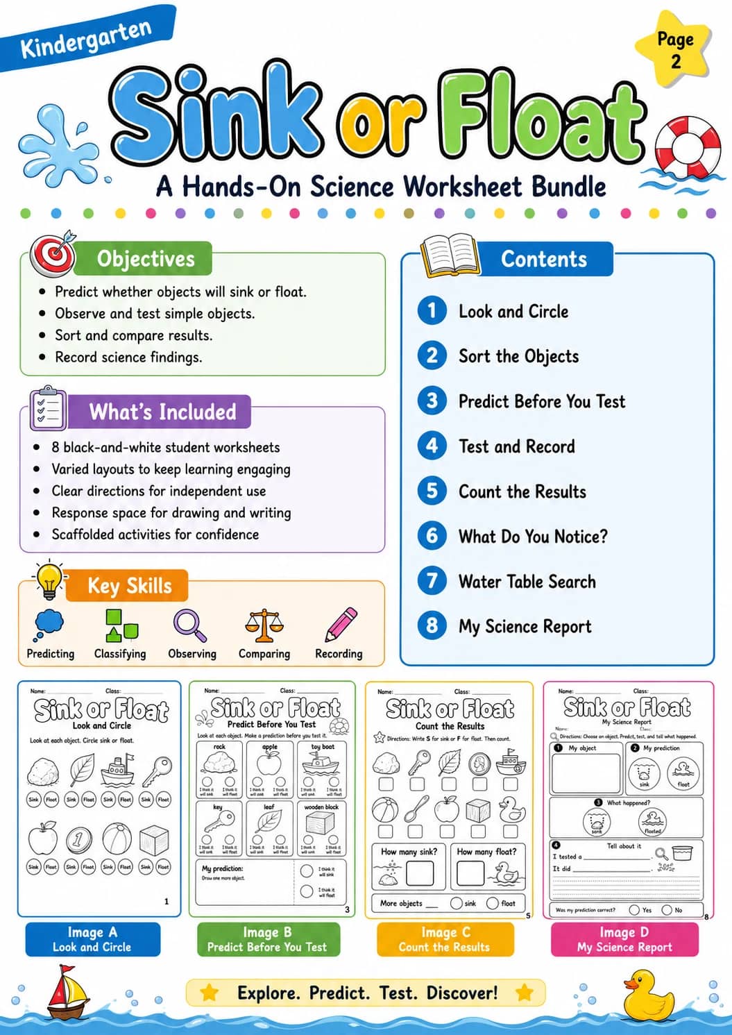 Sink or Float Worksheet Pack printable cover