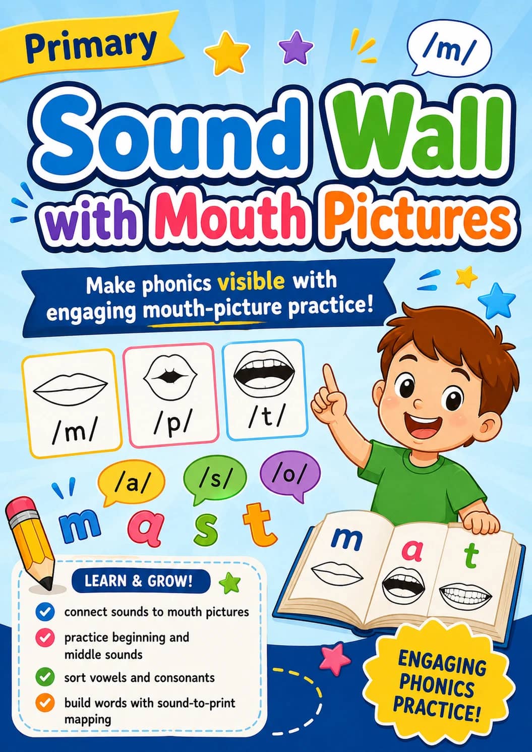 Sound Wall with Mouth Pictures Worksheet Pack printable cover