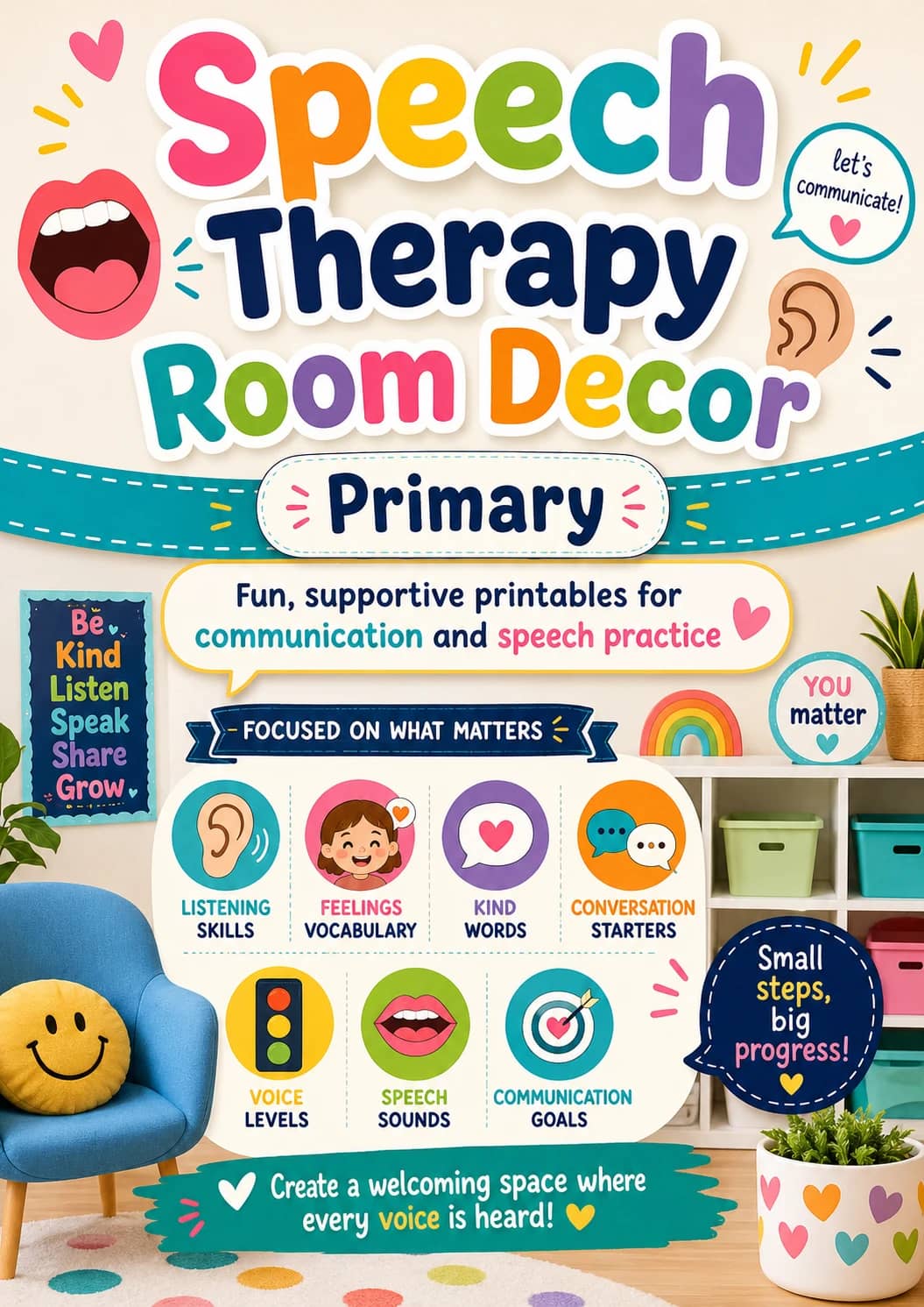 Speech Therapy Room Decor Worksheet Pack printable cover