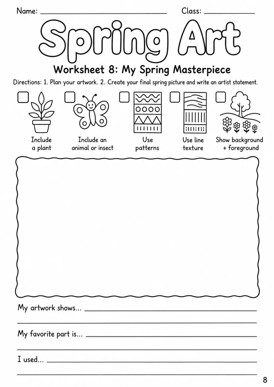 Spring Art Worksheet Pack printable cover