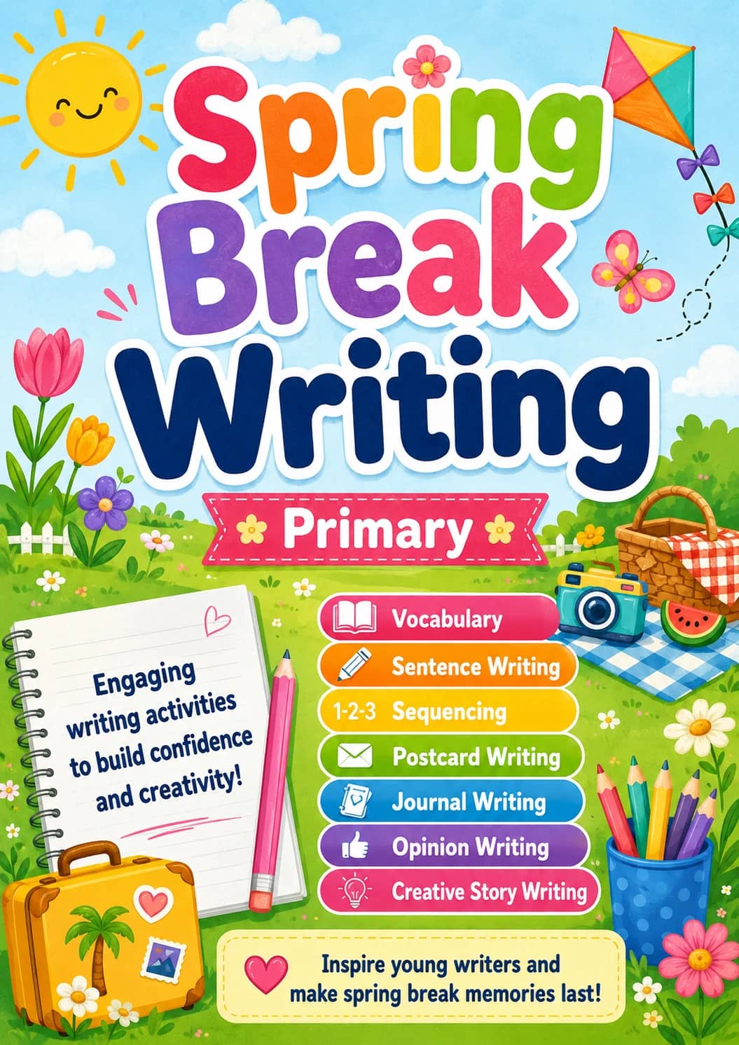 Spring Break Writing Worksheet Pack printable cover