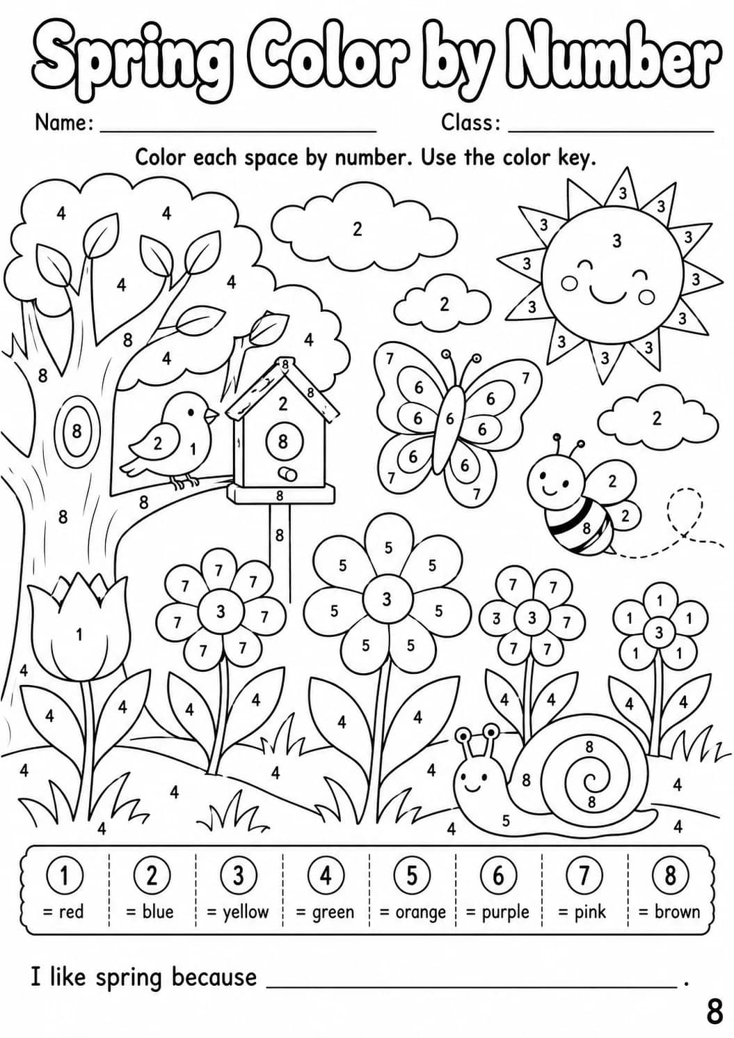 Spring Color by Number Worksheet Pack printable cover