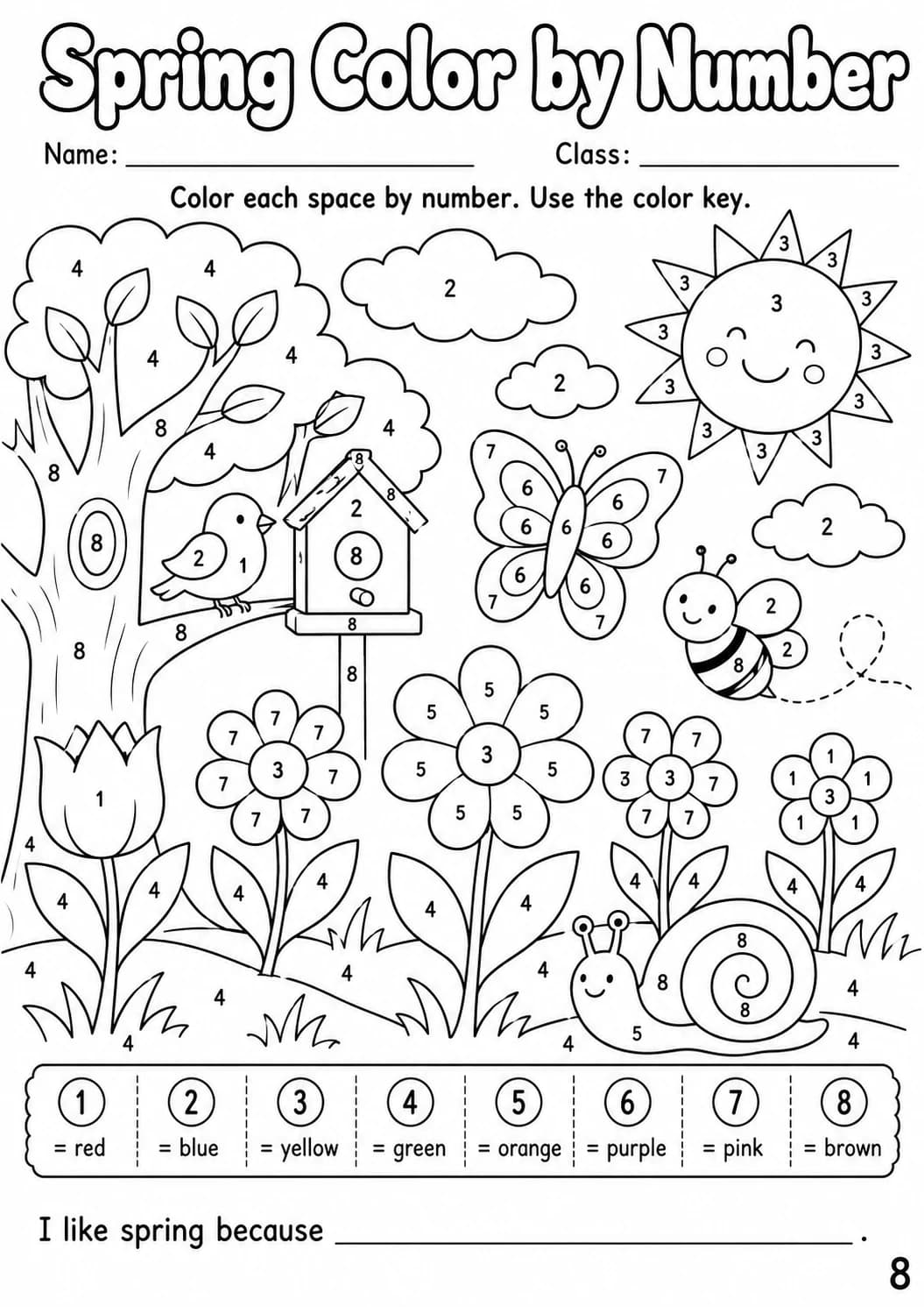 Spring Color by Number Worksheet Pack printable cover