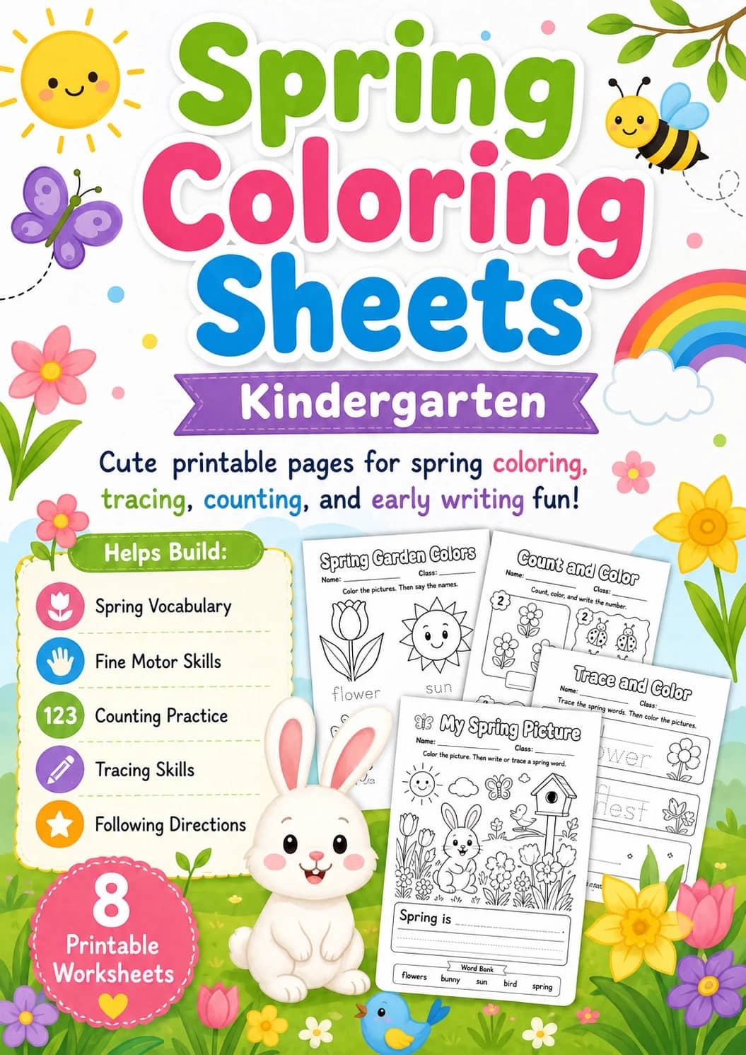 Spring Coloring Sheets Worksheet Pack printable cover