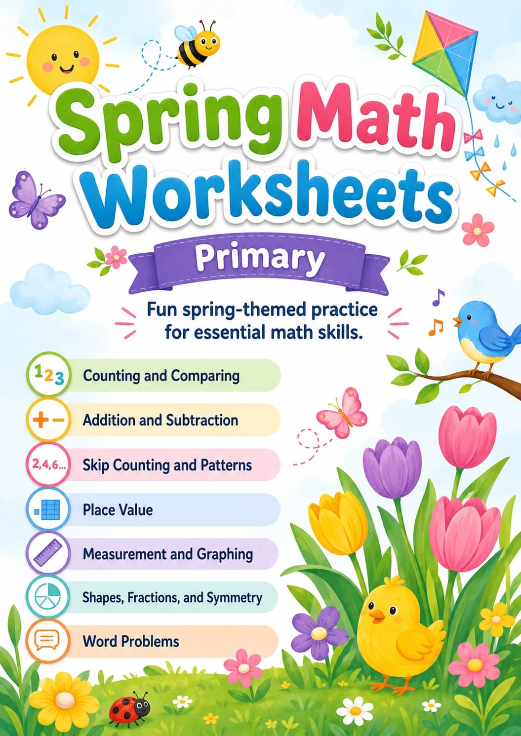 Spring Math Worksheets Worksheet Pack printable cover