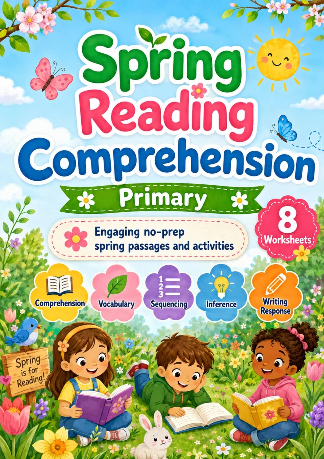 Spring Reading Comprehension Worksheet Pack printable cover