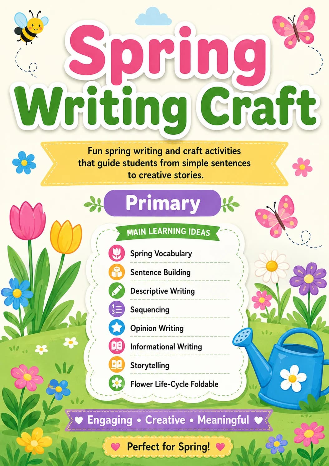 Spring Writing Craft Worksheet Pack printable cover