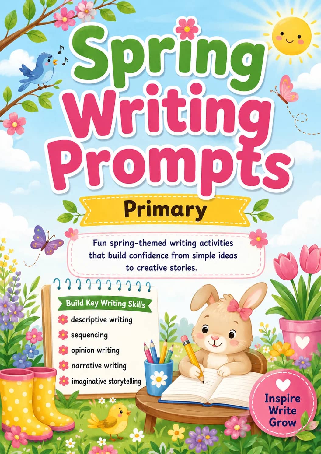 Spring Writing Prompts Worksheet Pack printable cover