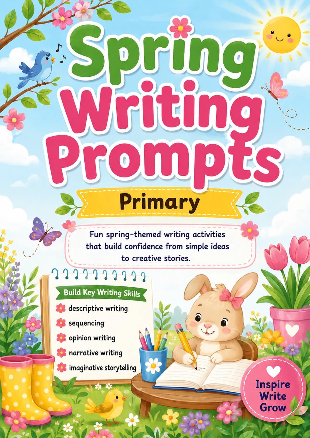 Spring Writing Prompts Worksheet Pack printable cover