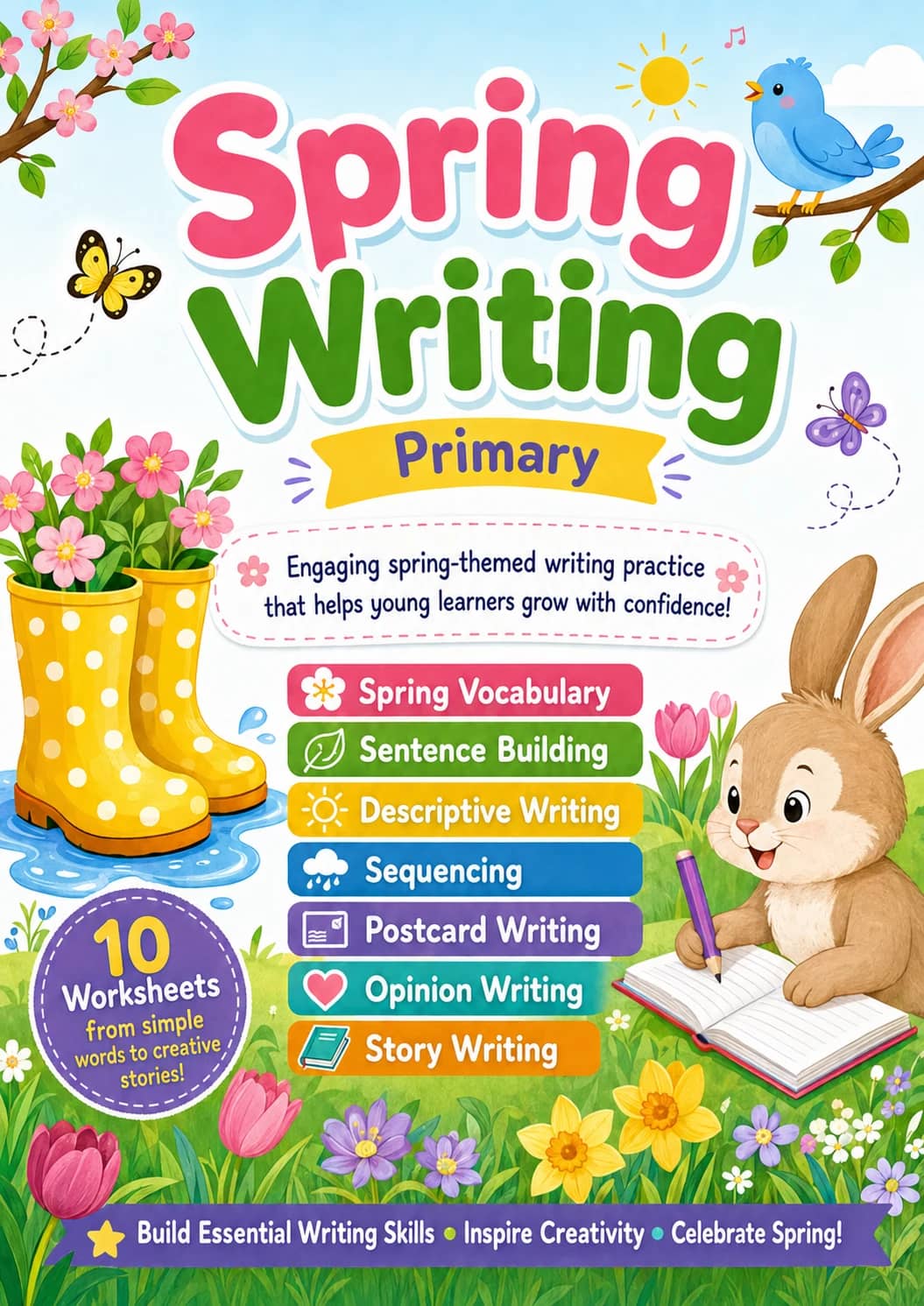 Spring Writing Worksheet Pack printable cover