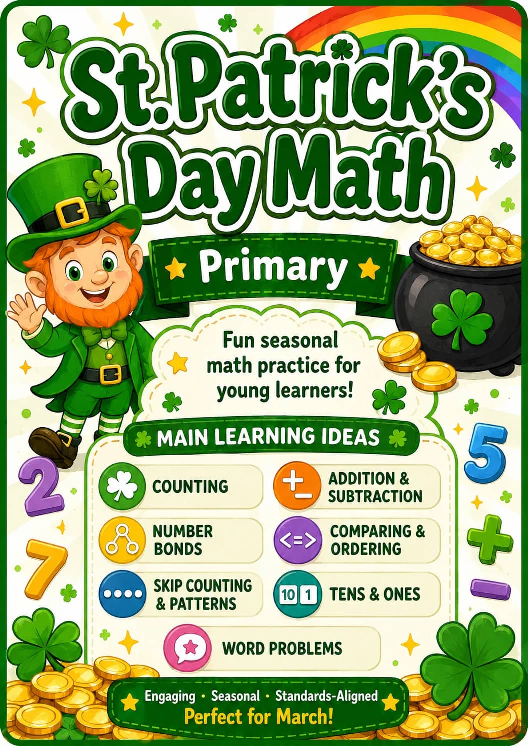 St. Patrick's Day Math Worksheet Pack printable cover