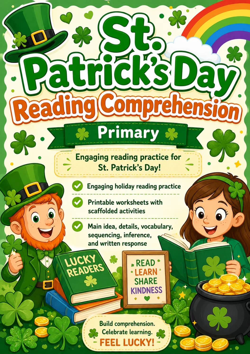 St. Patrick's Day Reading Comprehension Worksheet Pack printable cover