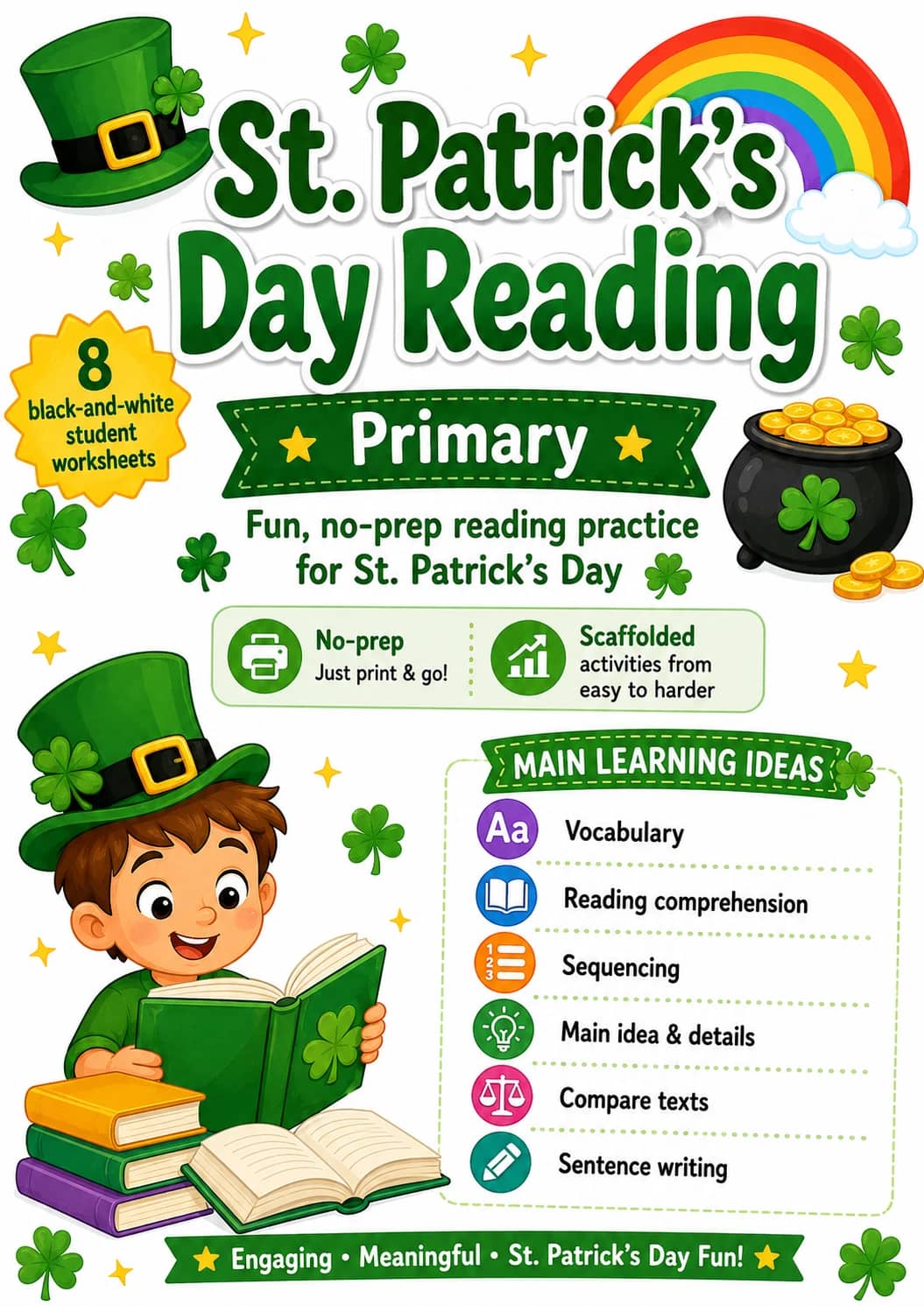 St. Patrick's Day Reading Worksheet Pack printable cover