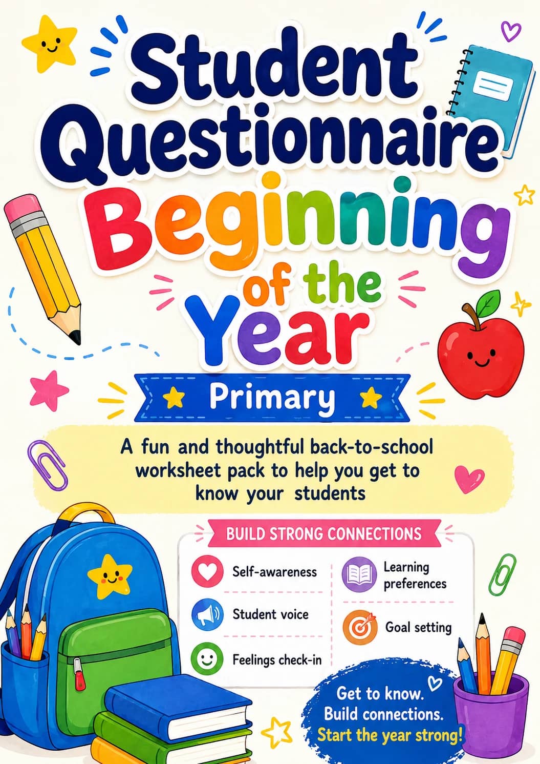 Student Questionnaire Beginning of the Year Worksheet Pack printable cover