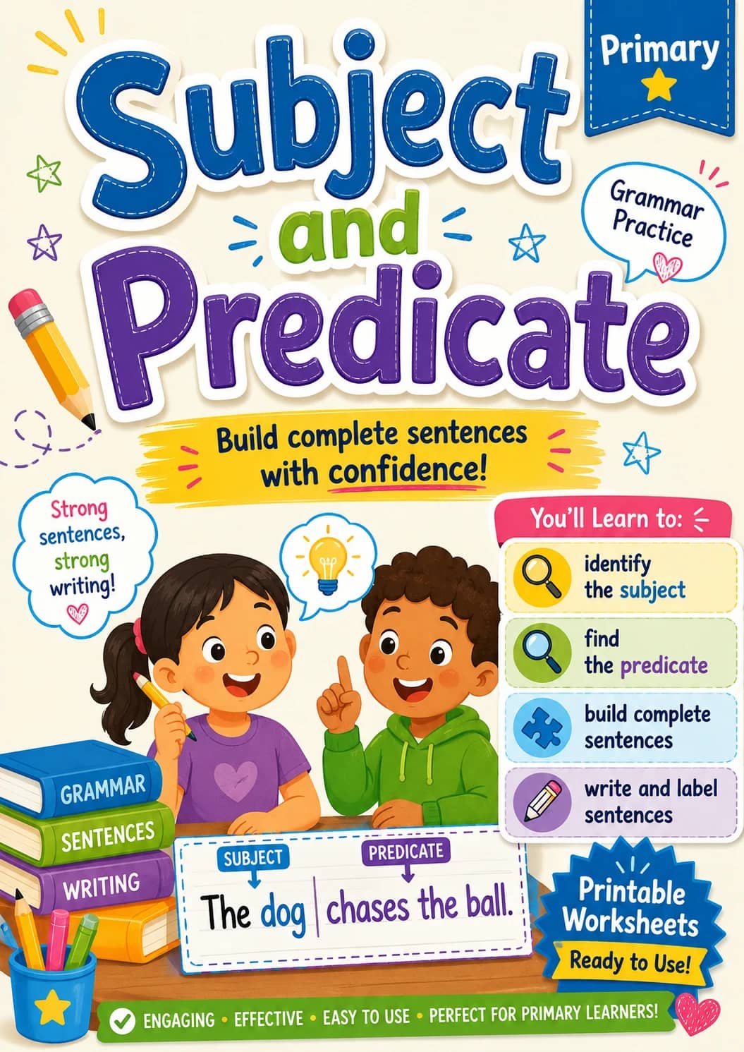 Subject and Predicate Worksheet Pack printable cover