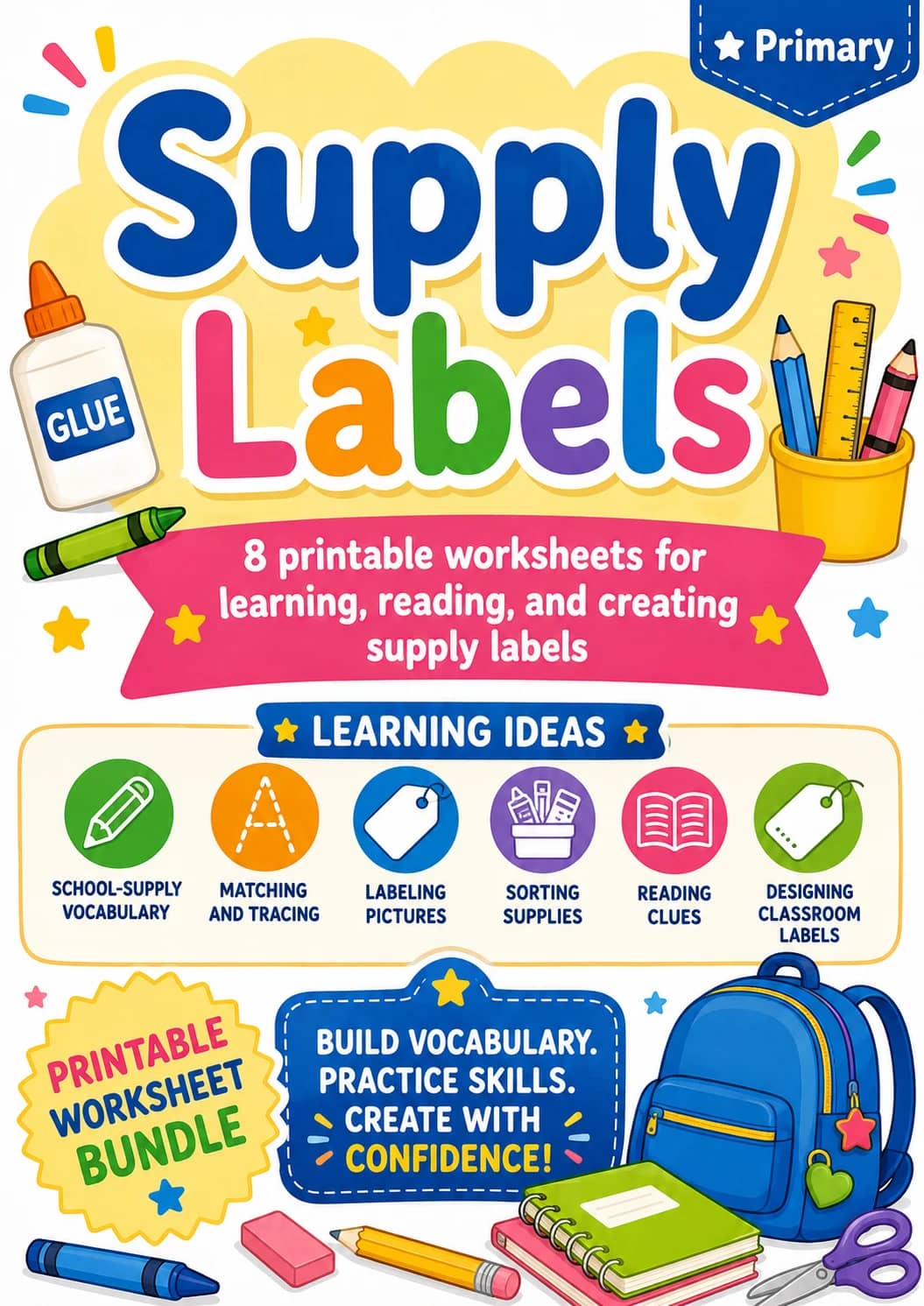 Supply Labels Worksheet Pack printable cover