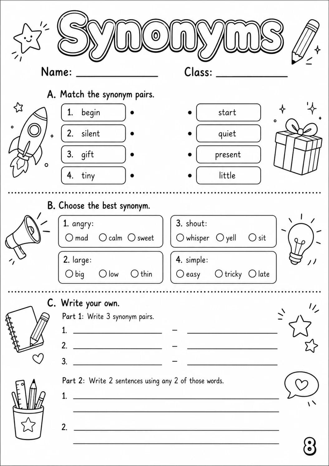 Synonyms Worksheet Pack printable cover