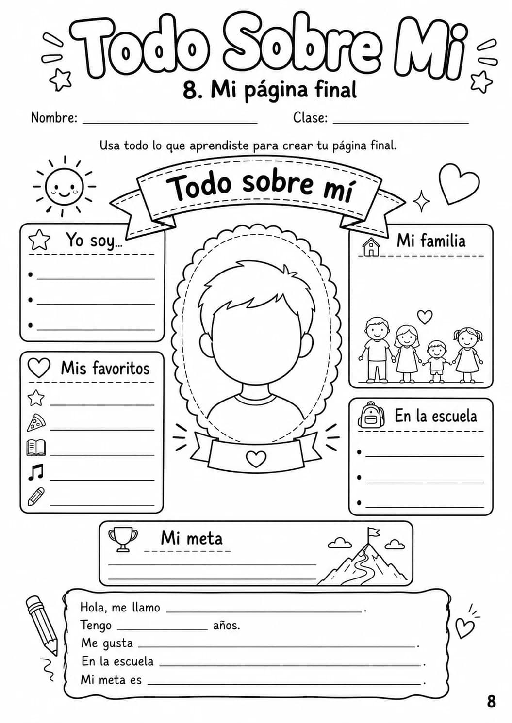 Todo Sobre Mi Worksheet Pack printable cover