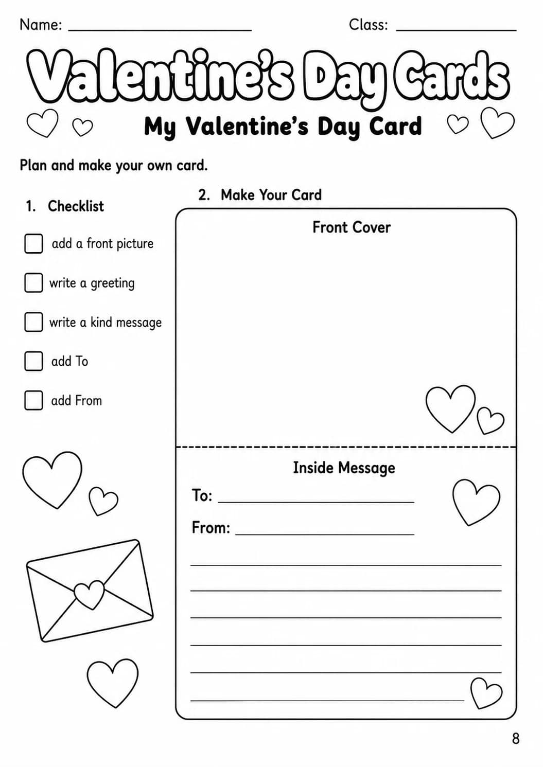 Valentine's Day Cards Worksheet Pack printable cover