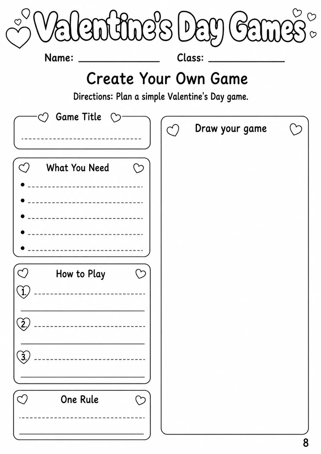 Valentine's Day Games Worksheet Pack printable cover