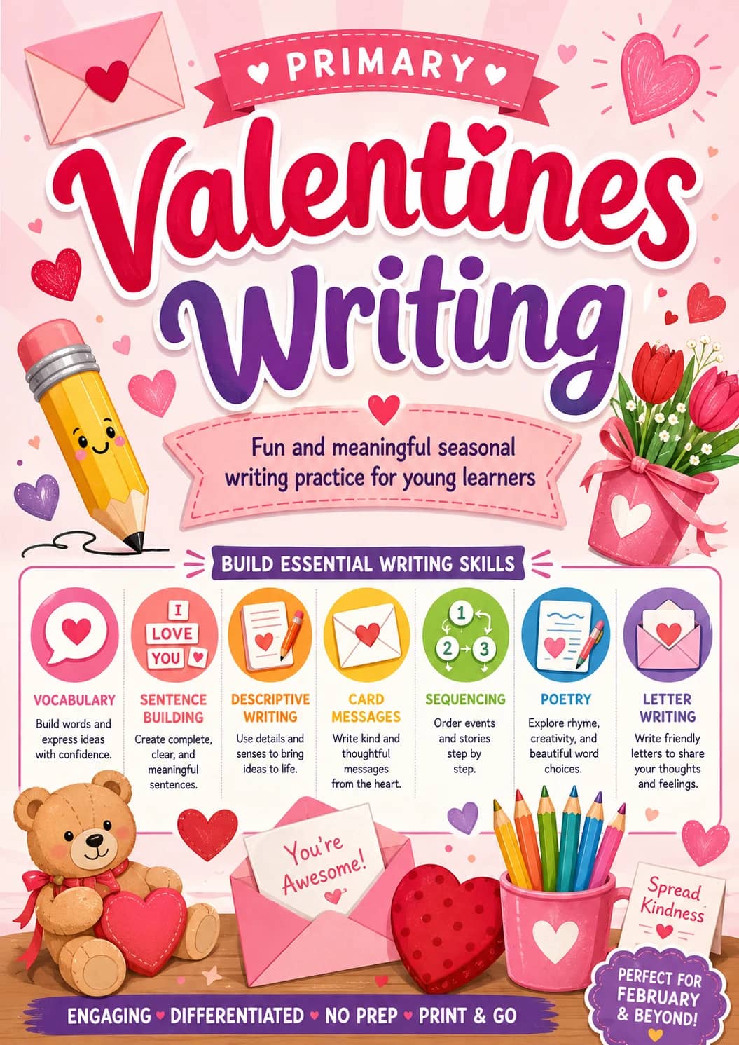 Valentines Writing Worksheet Pack printable cover