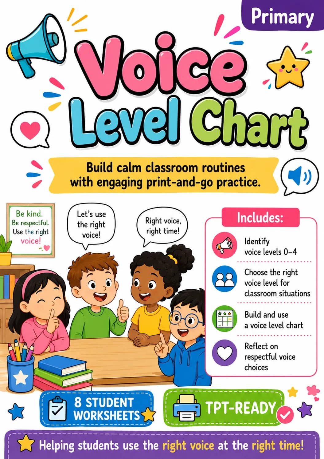 Voice Level Chart Worksheet Pack printable cover