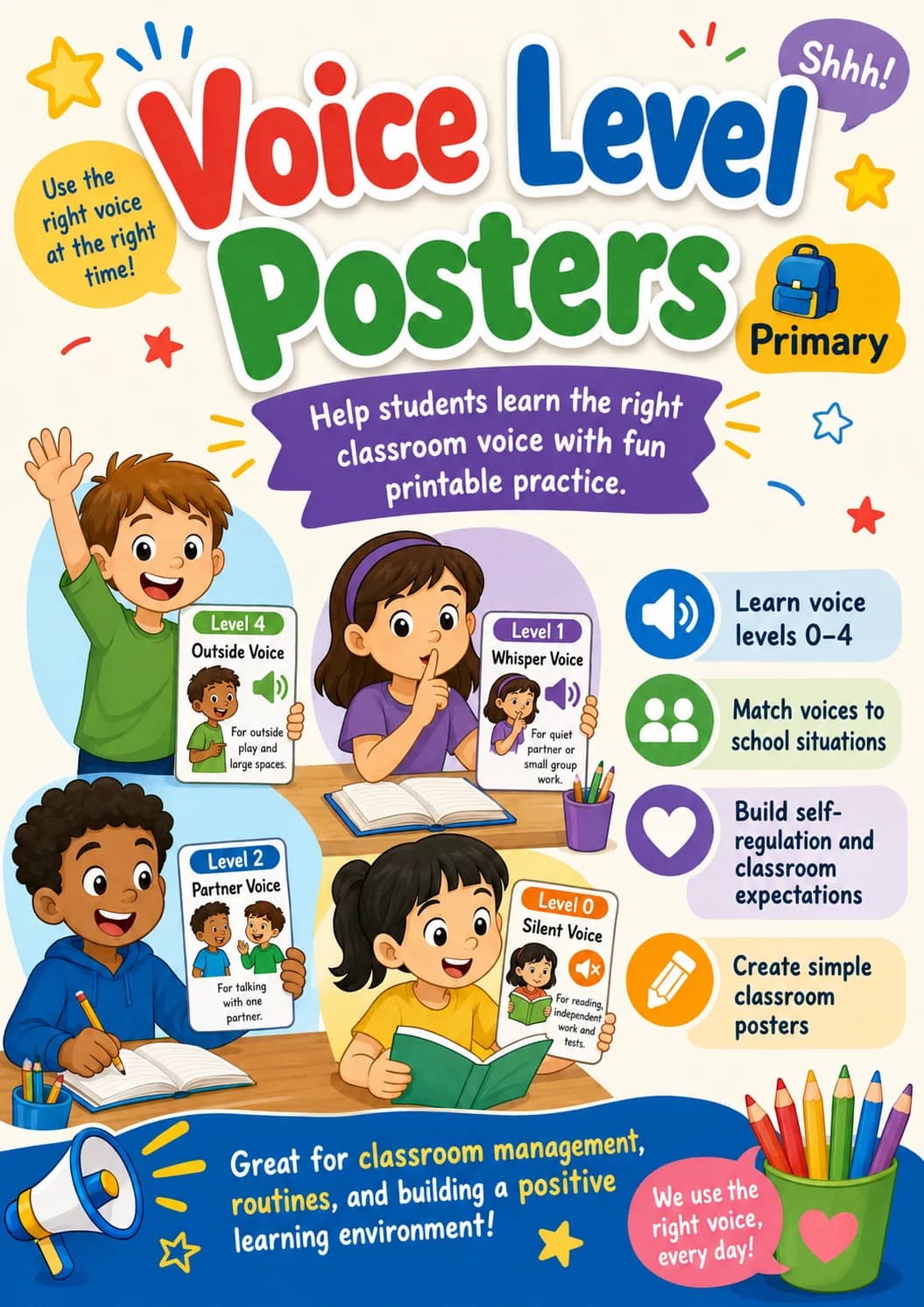 Voice Level Posters Worksheet Pack printable cover