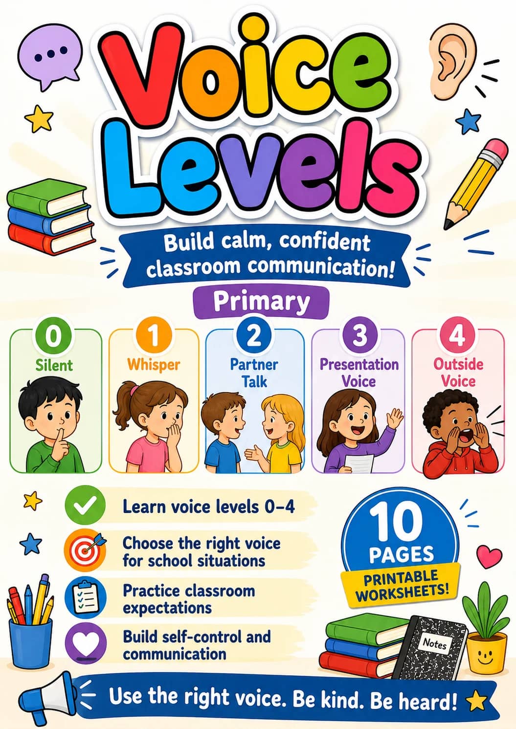 Voice Levels Worksheet Pack printable cover