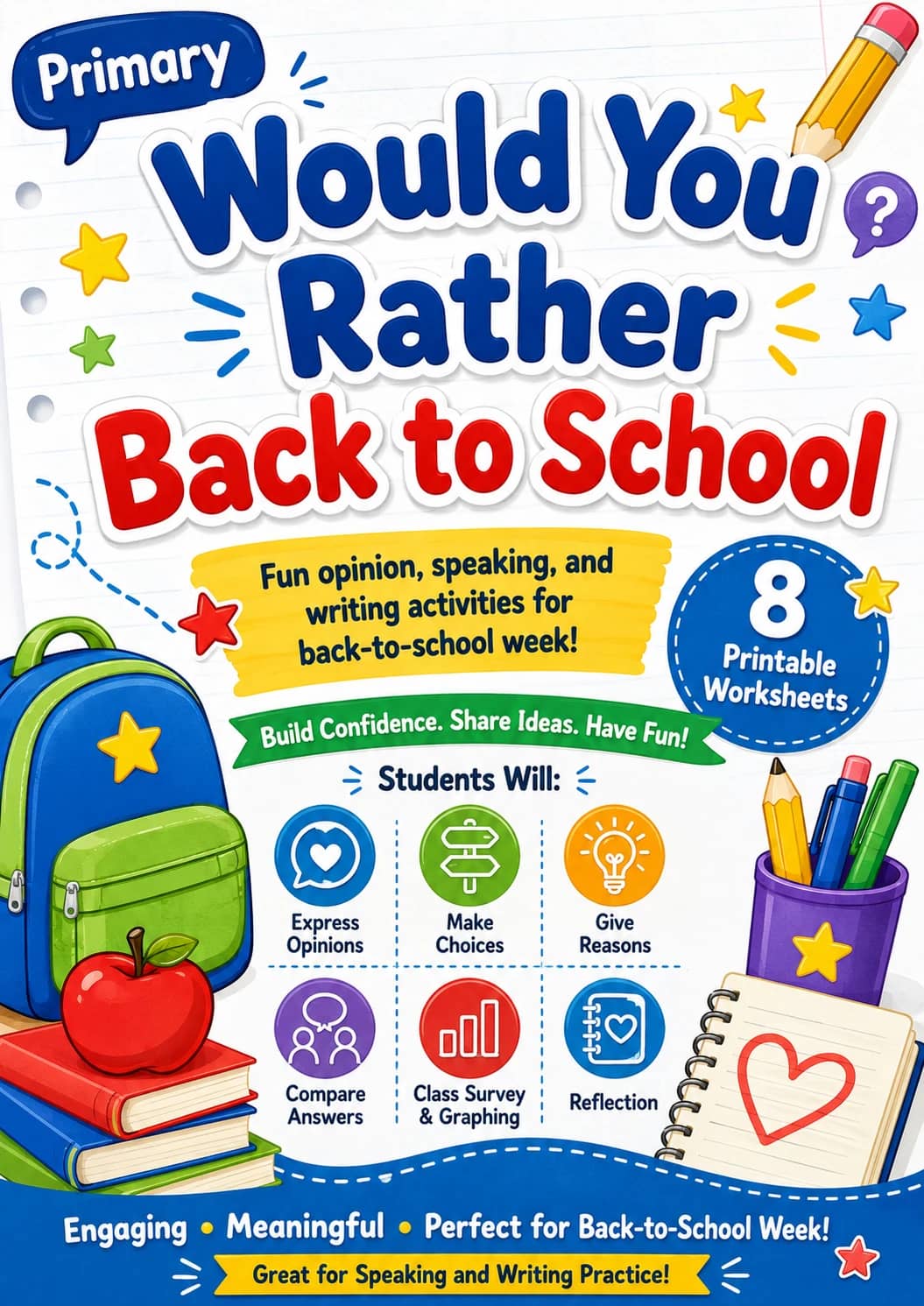 Would You Rather Back to School Worksheet Pack printable cover