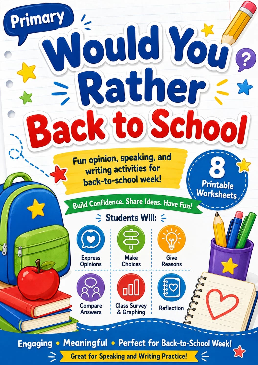 Would You Rather Back to School Worksheet Pack printable cover