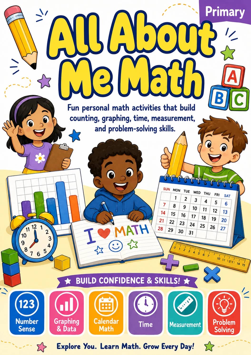All About Me Math Worksheet Pack printable cover