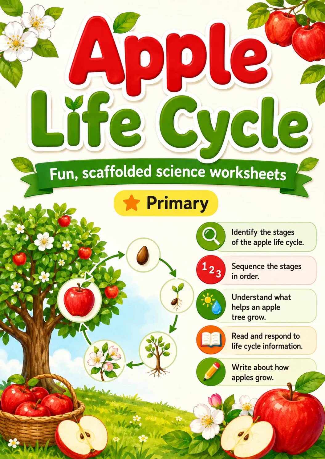 Apple Life Cycle Worksheet Pack printable cover