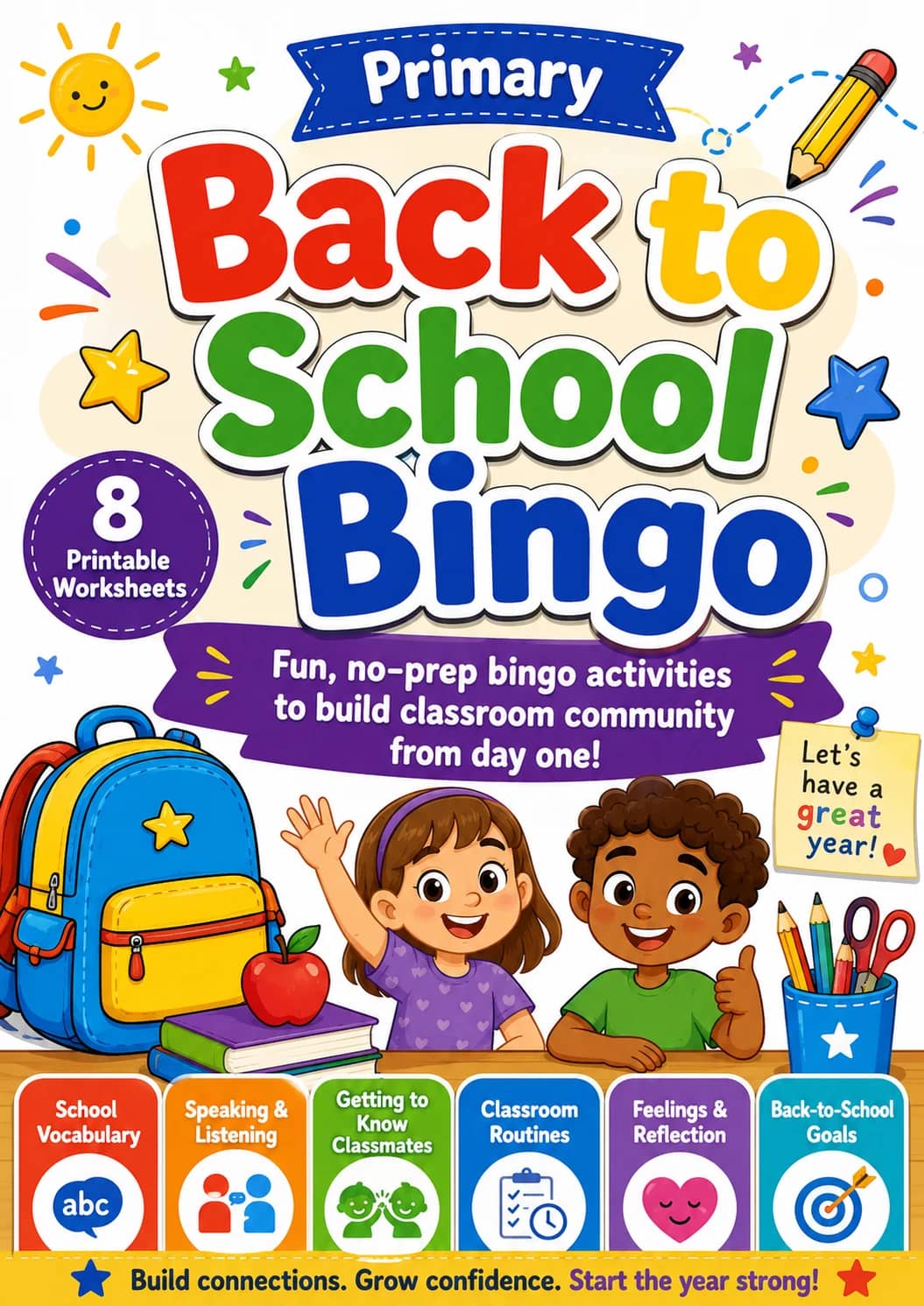 Back to School Bingo Worksheet Pack printable cover