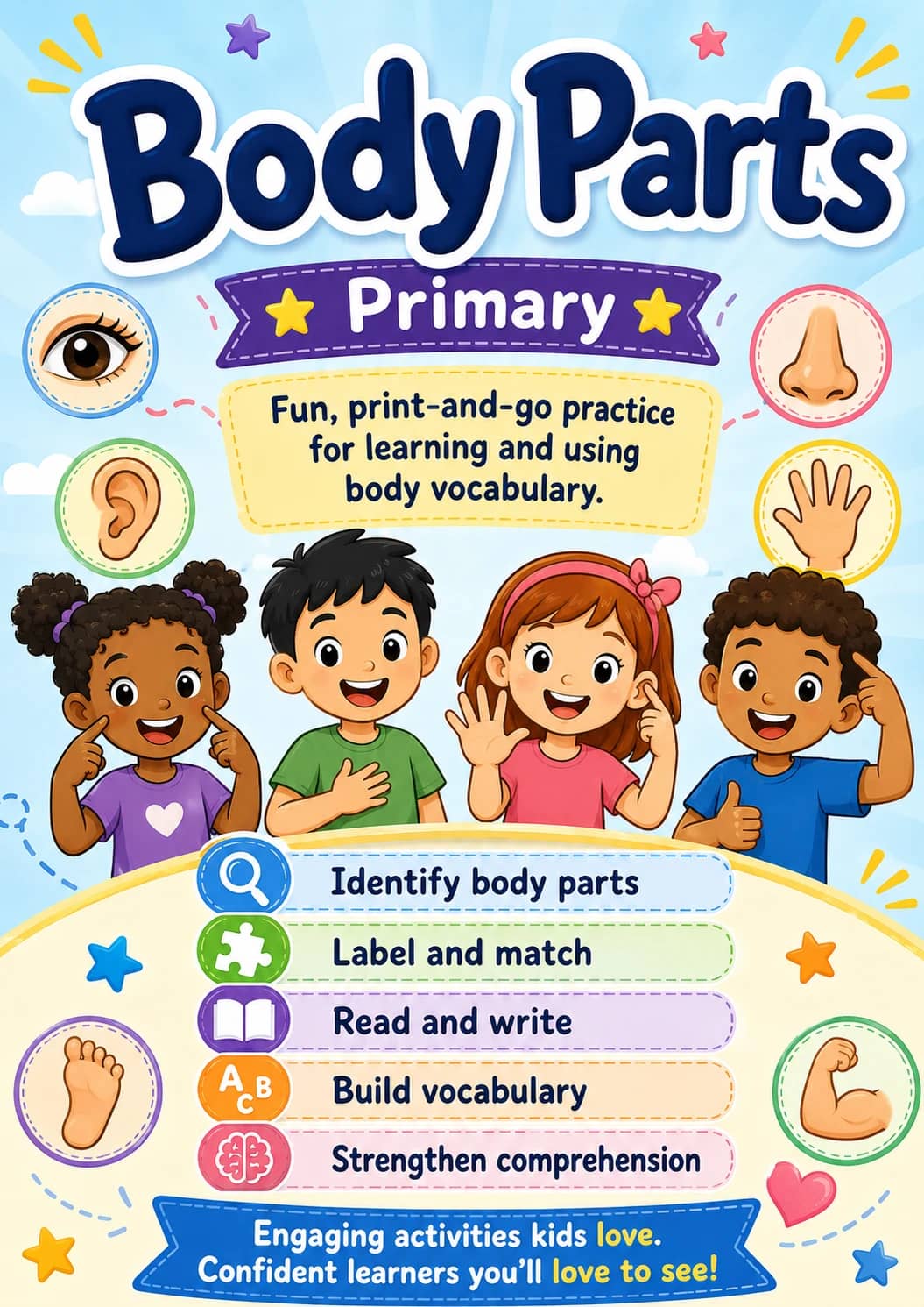 Body Parts Worksheet Pack printable cover