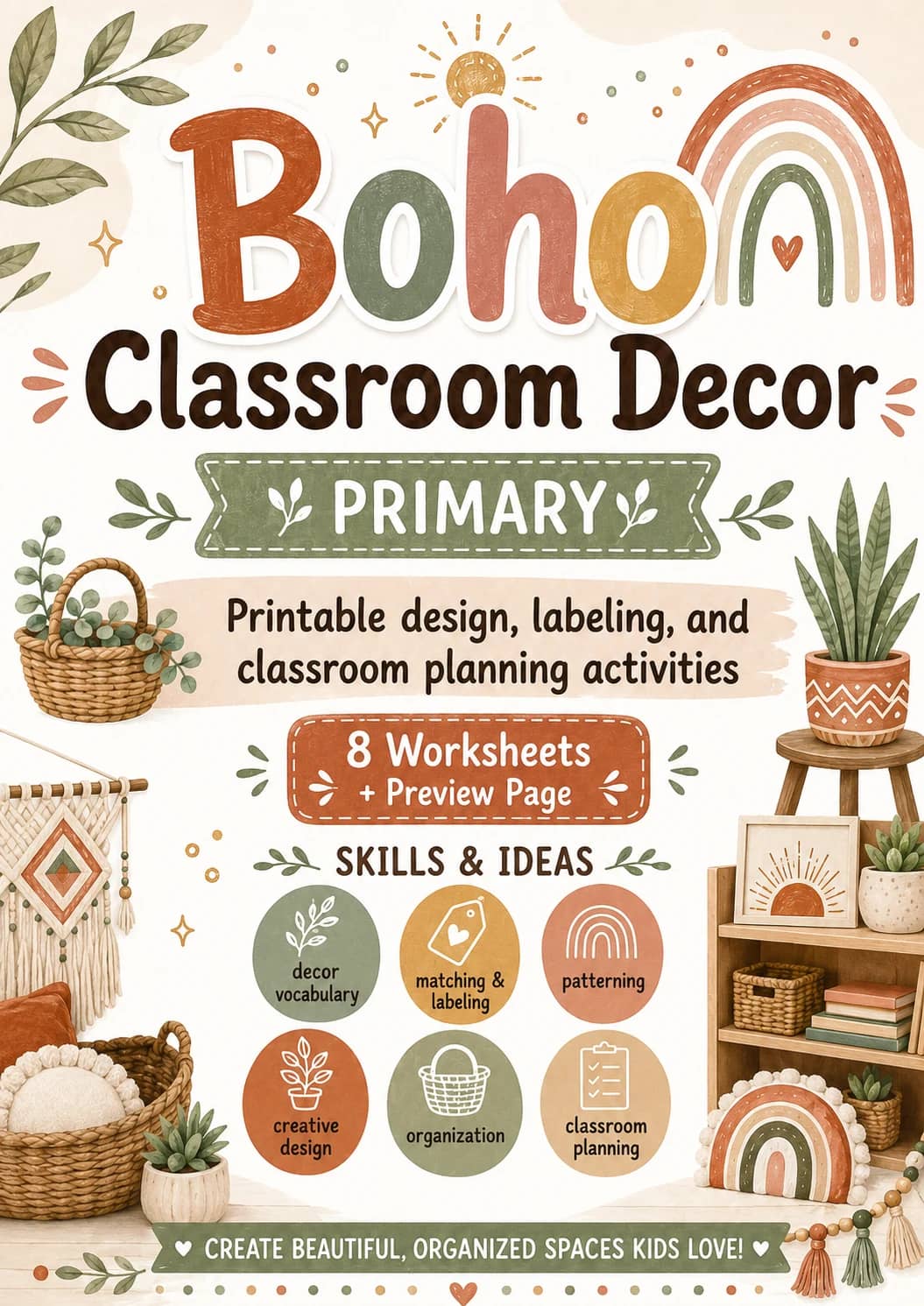 Boho Classroom Decor Worksheet Pack printable cover