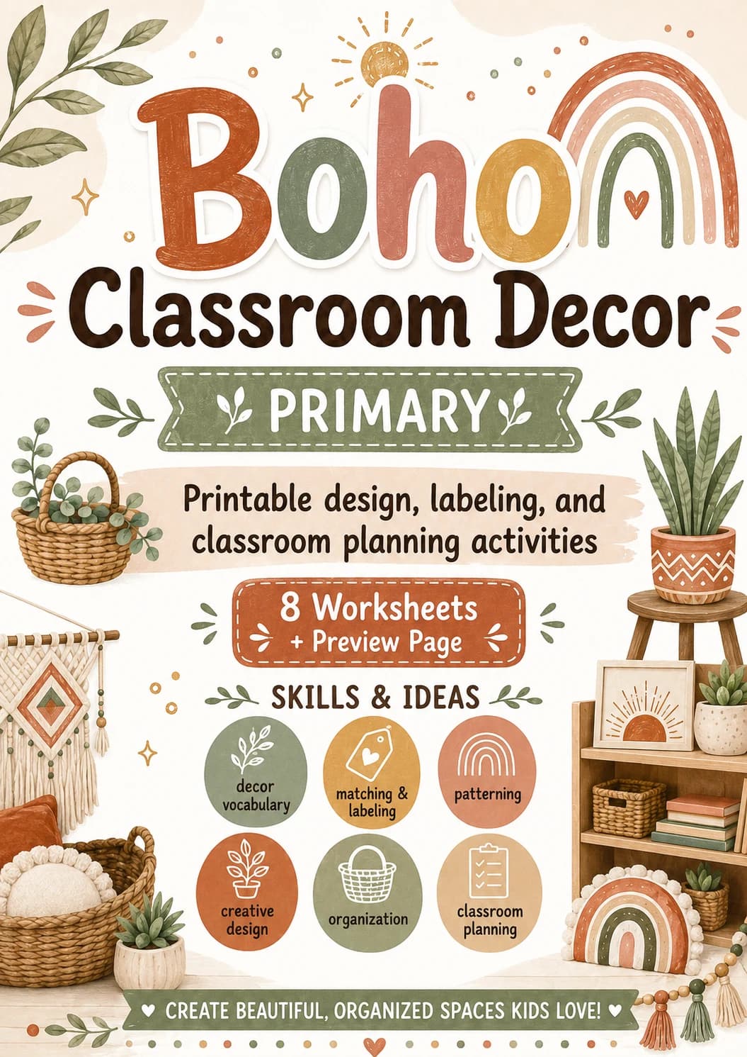 Boho Classroom Decor Worksheet Pack printable cover