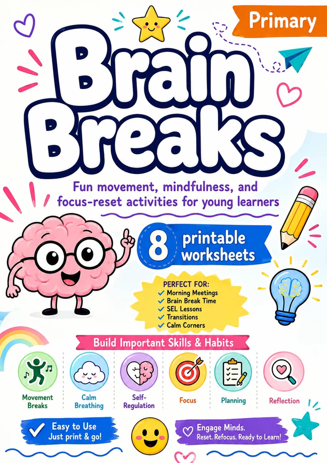 Brain Breaks Worksheet Pack printable cover