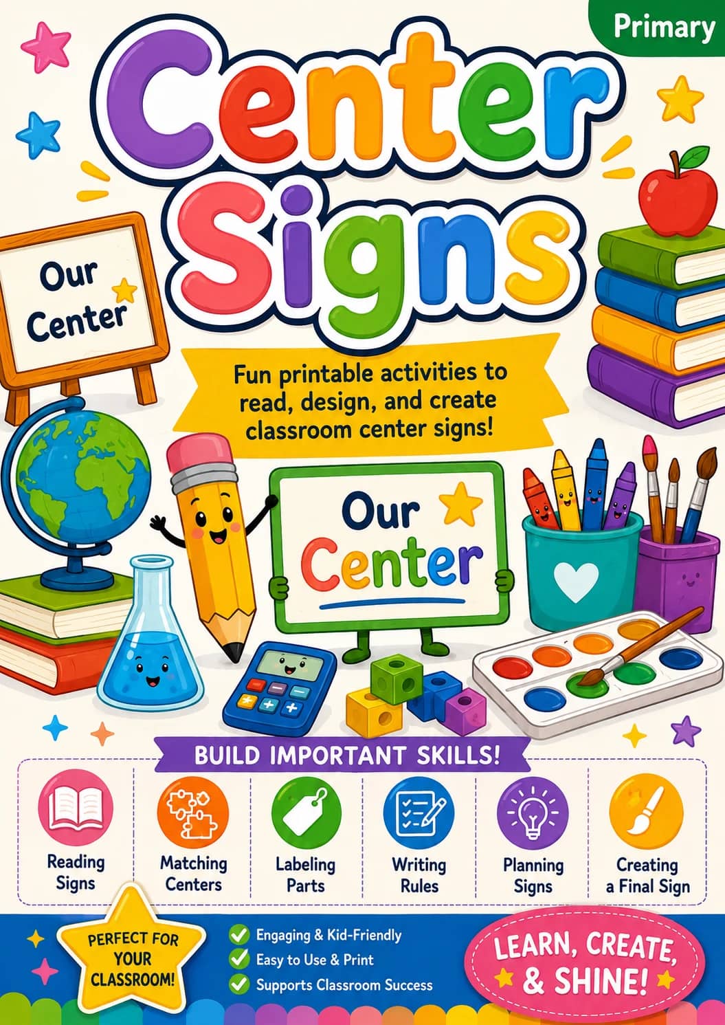 Center Signs Worksheet Pack printable cover