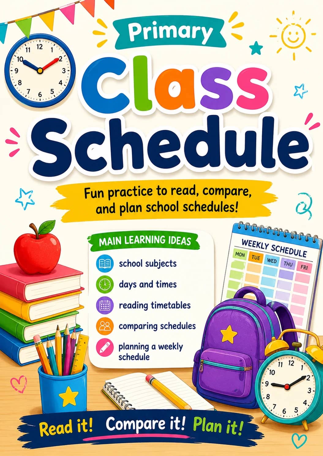 Class Schedule Worksheet Pack printable cover
