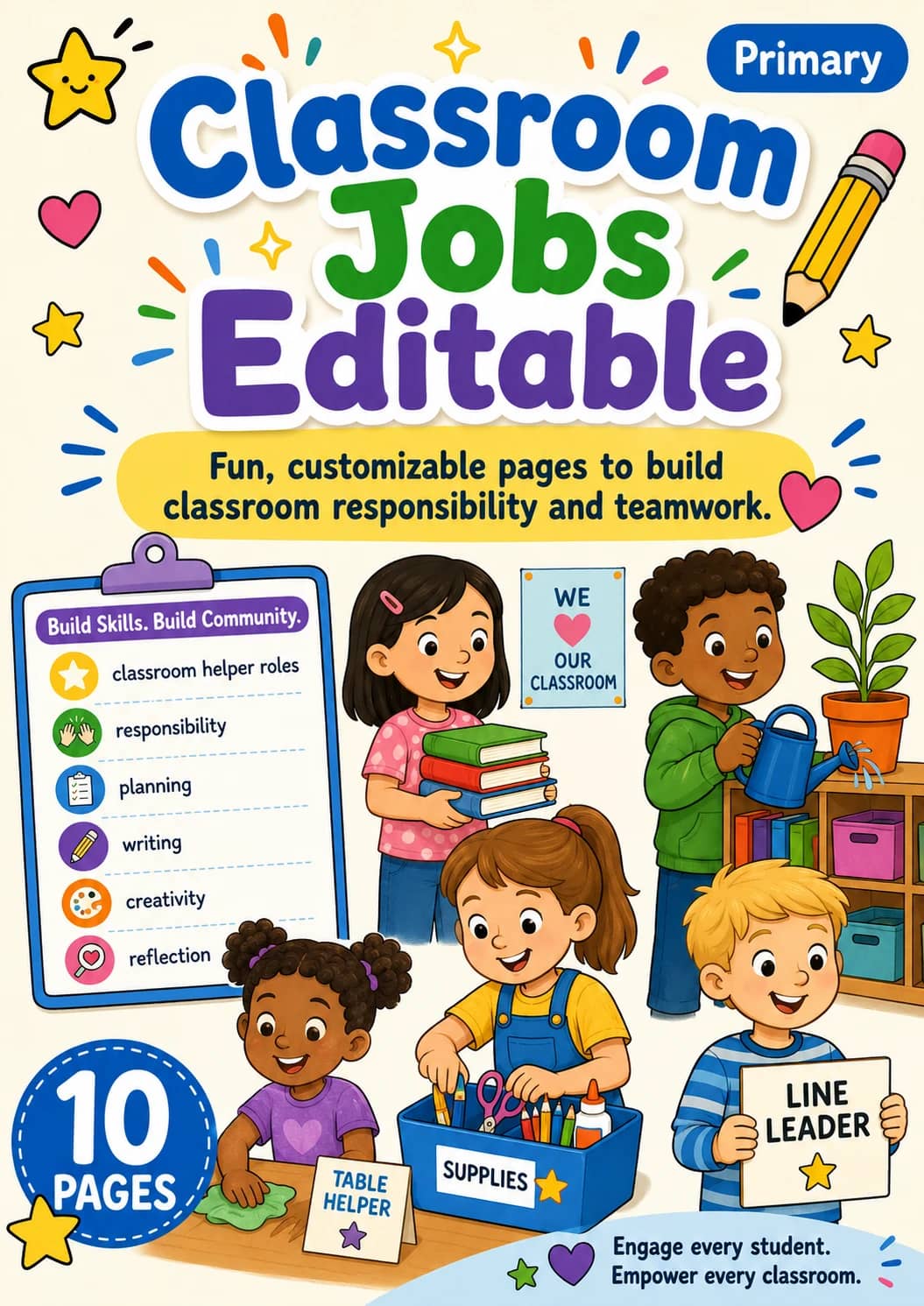 Classroom Jobs Editable Worksheet Pack printable cover