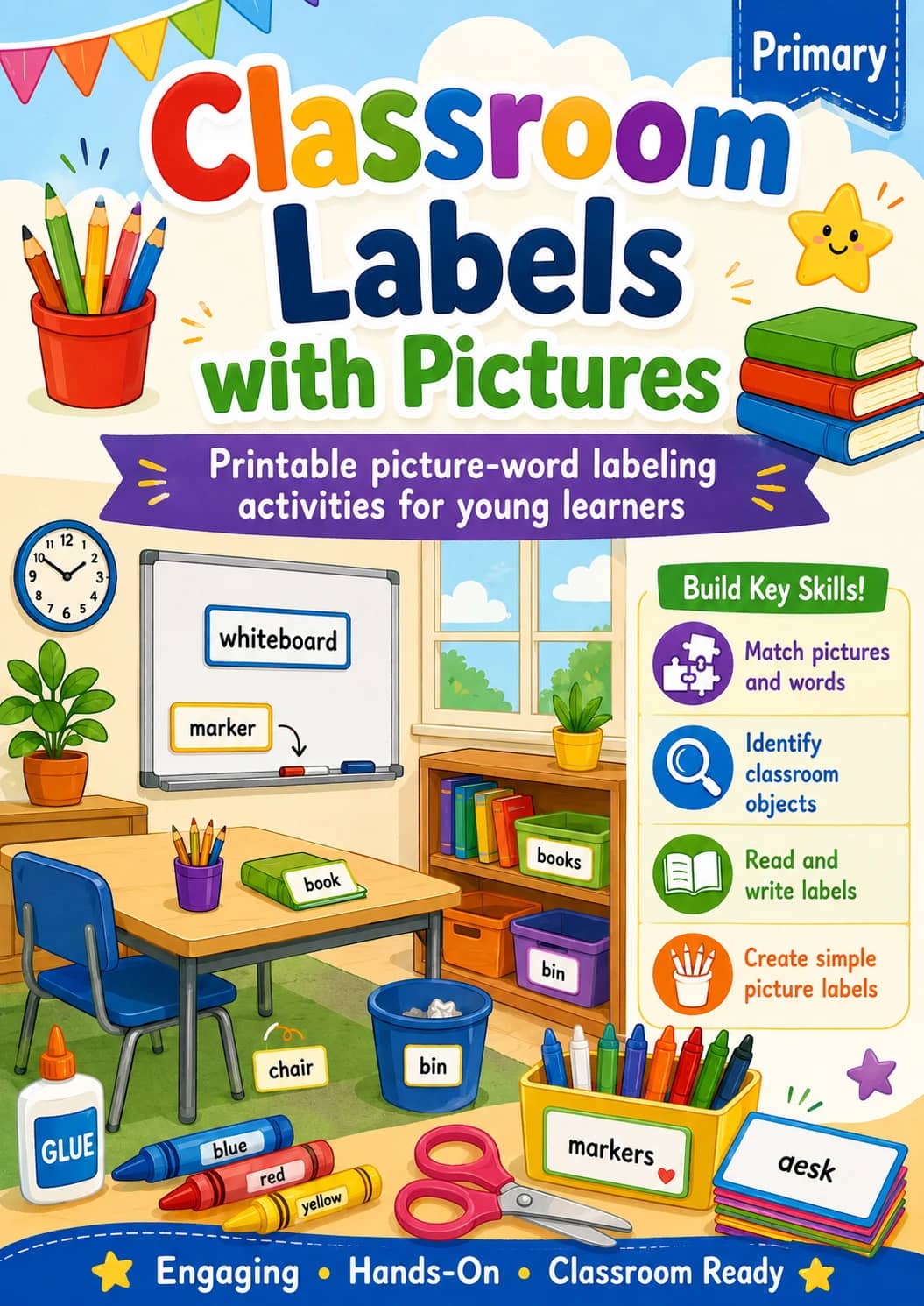 Classroom Labels with Pictures Worksheet Pack printable cover