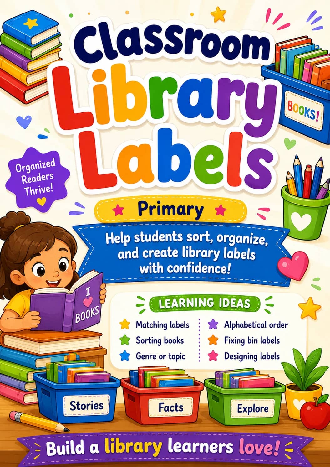 Classroom Library Labels Worksheet Pack printable cover
