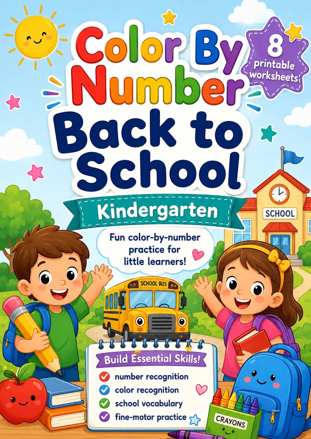 Color By Number Back to School Worksheet Pack printable cover