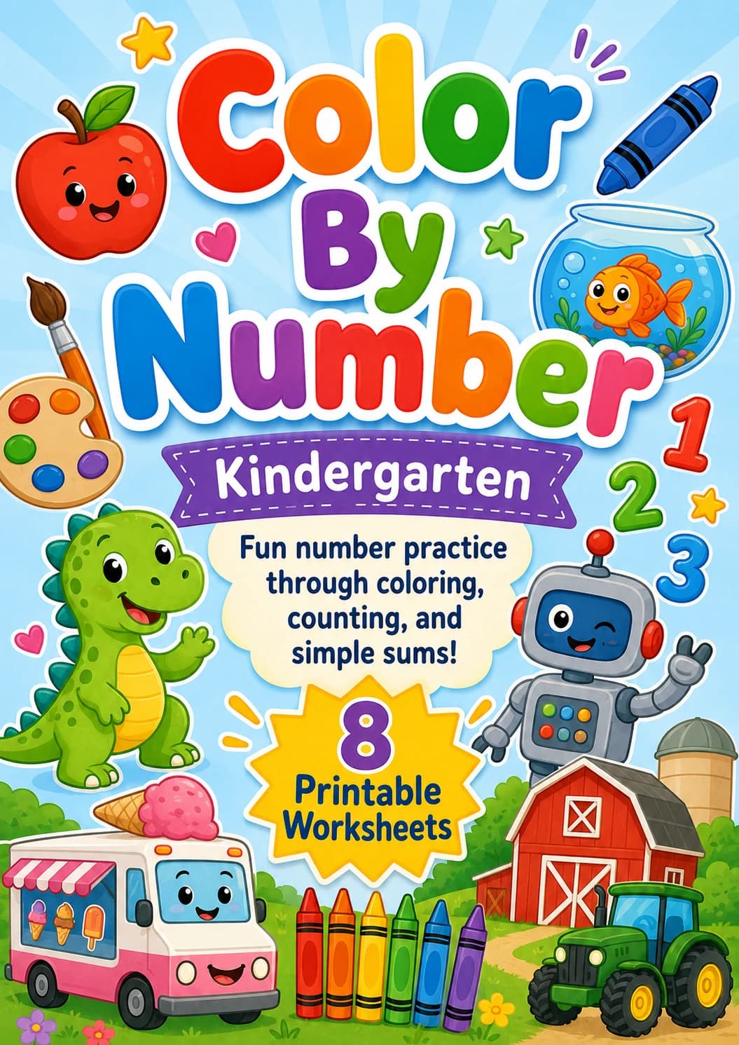 Color By Number Worksheet Pack printable cover